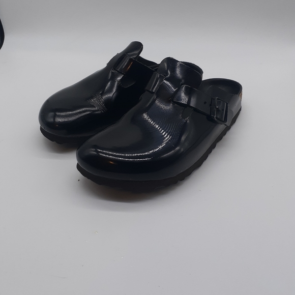 SOLD ON EBAY Birkenstock Boston Mules Patent Leather Sz 39 (8-8.5) Narrow - Picture 2 of 13